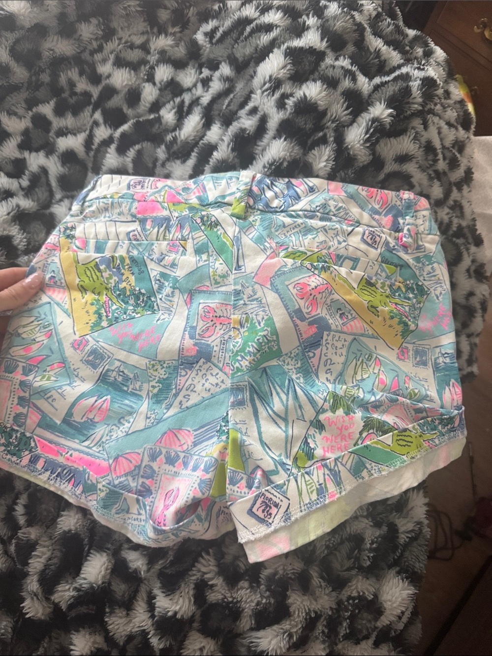 Lilly Pulitzer Pink, Mint & White High Waist Postcard Print Shorts - Picture 4 of 4